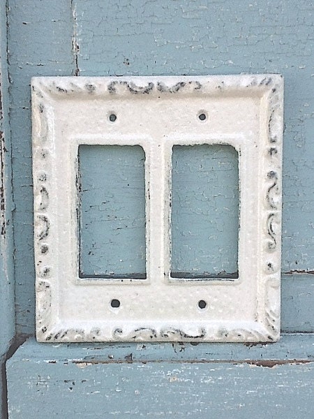 Double Light Switch, Metal Wall Decor,  Double Light Switch Cover, Double Rocker Switch Plate, Heirloom White, STYLE 102