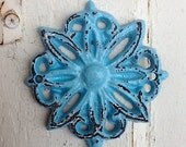 Dainty Cast Iron Flower Wall Hook, Summer Aqua , Chippy and Distressed, Aqua Decor, Laundry Room