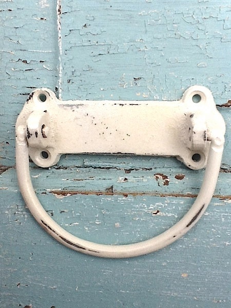 Cast Iron Drawer Pull Handles, Shabby Creamy White Or Light Aqua, Country Home
