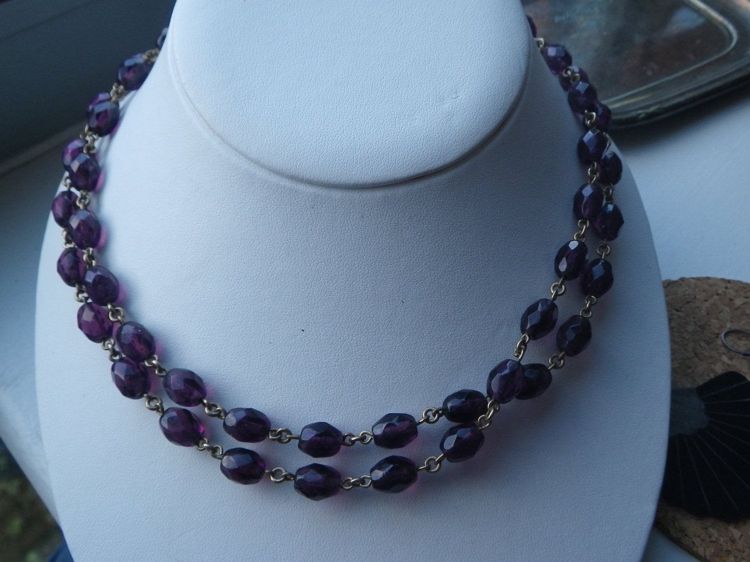 Long Amythyst Glass Faceted 46 inch Necklace