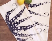 Set of 2- Navy OCTOPUS Tentacles - Multi-Purpose Flour Sack Bar Towels - Renewable Natural Cotton
