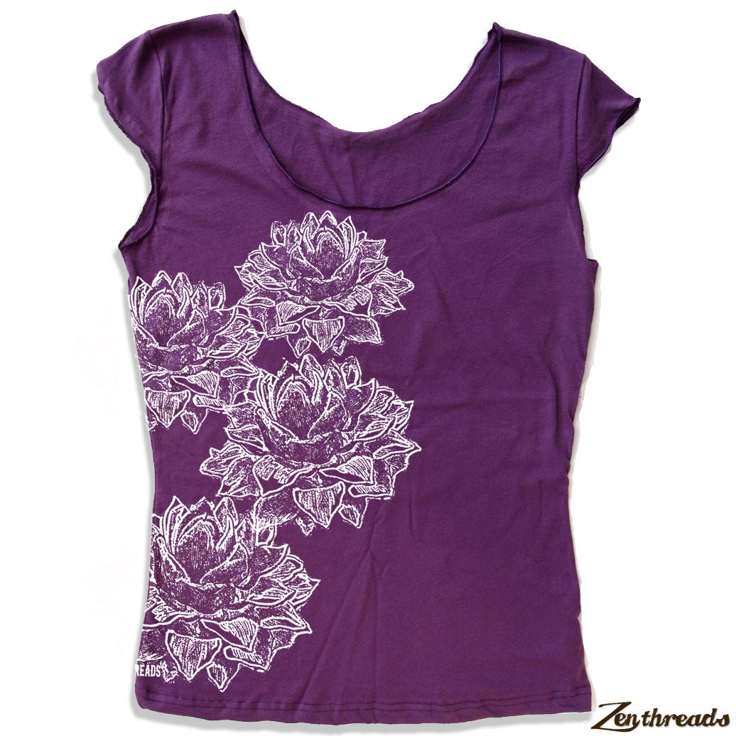 Womens Lotus BLOSSOMS Scoop Neck Tee - american apparel T Shirt S M L XL (4 Color Options)