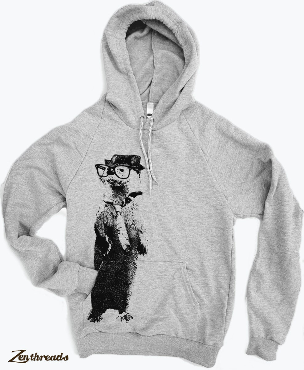 Unisex Pullover Hoody - OTTER (in a Fedora) - Flex Fleece Classic Sweatshirt - (2 Color Options) - American Apparel sizes xs s m l xl