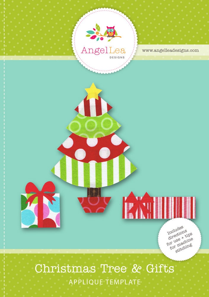 Christmas Tree and Presents Applique Template, Gifts, DIY. PDF Pattern by Angel Lea Designs, Instant Download Digital Pattern