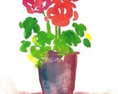 Red Geraniums Watercolor Print