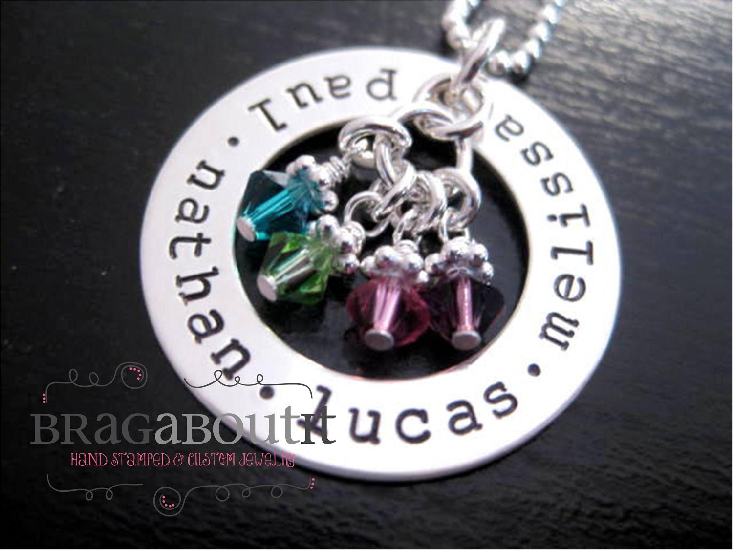Hand Stamped Jewelry - Personalized Necklace - Sterling Silver - Family All Around