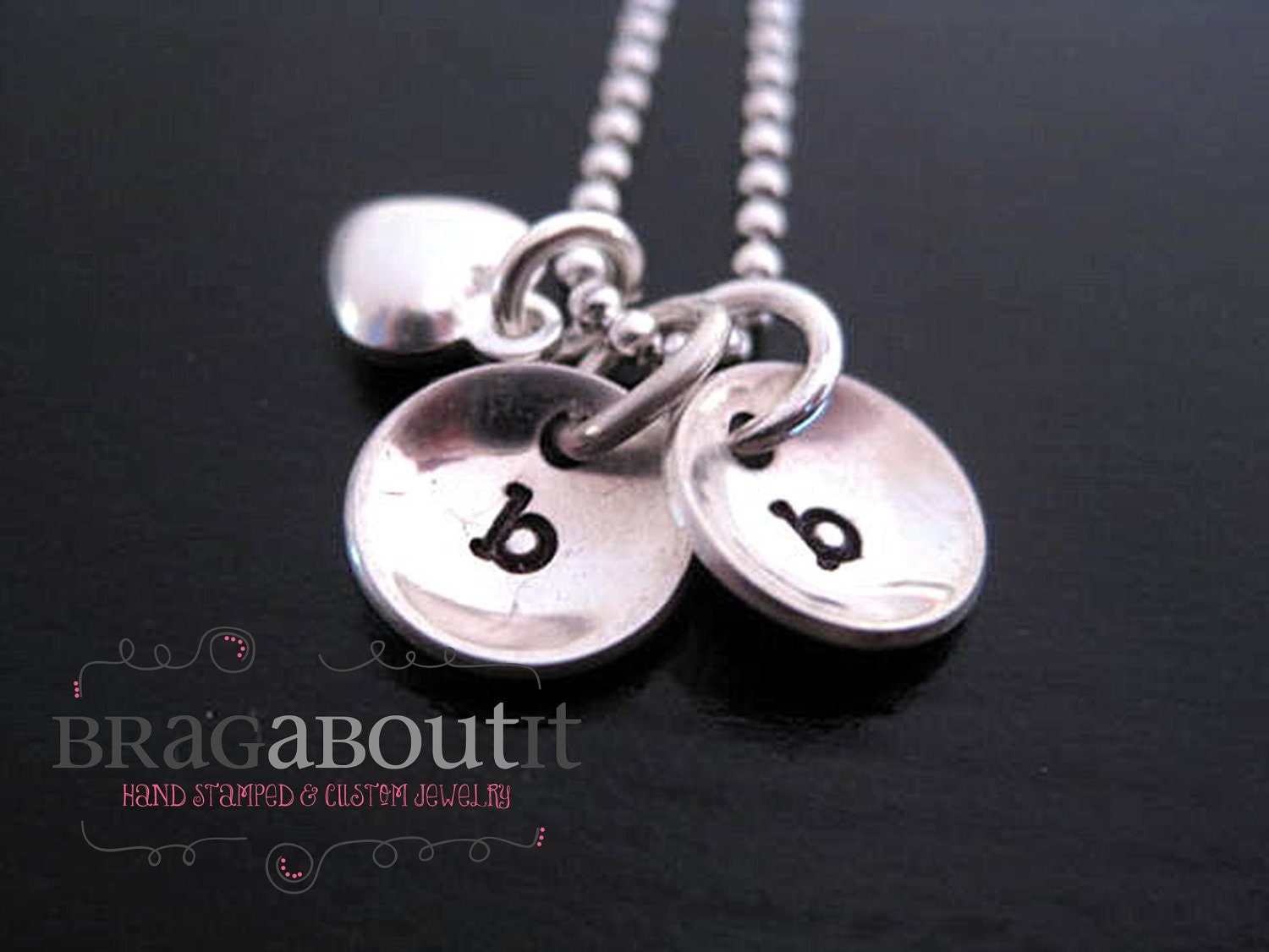 Personalized Jewelry - Hand Stamped Necklace -Teeny Tiny Brags with Heart Charm