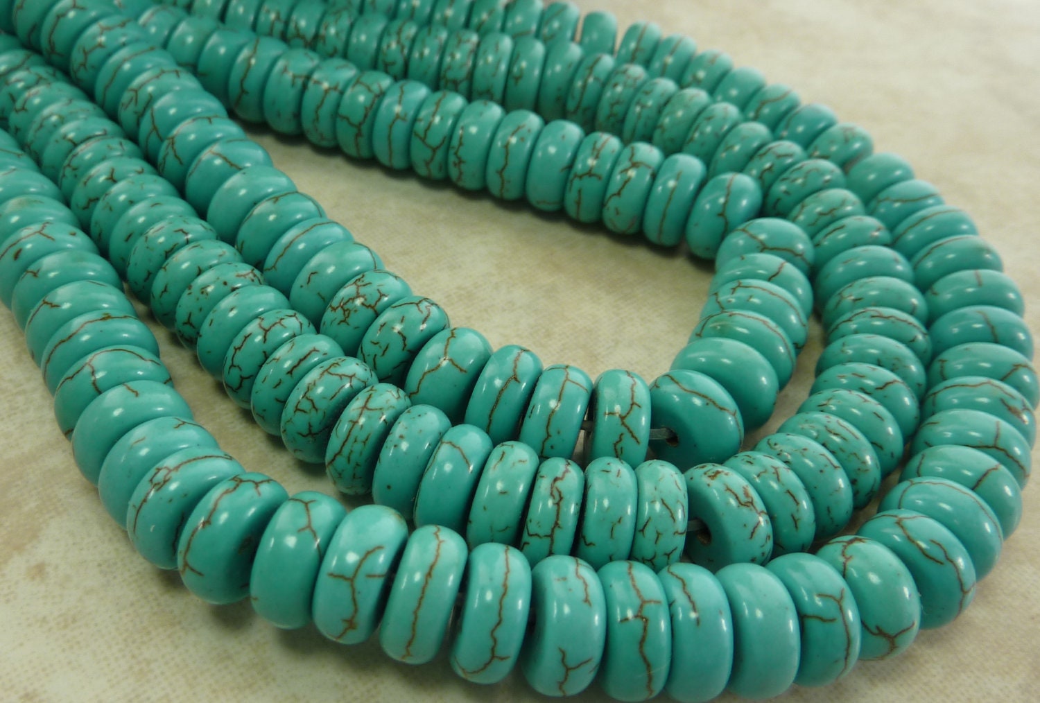 8x3mm Turquoise Magnesite Gemstone Rondel Beads 8 Inch Strand (A181)