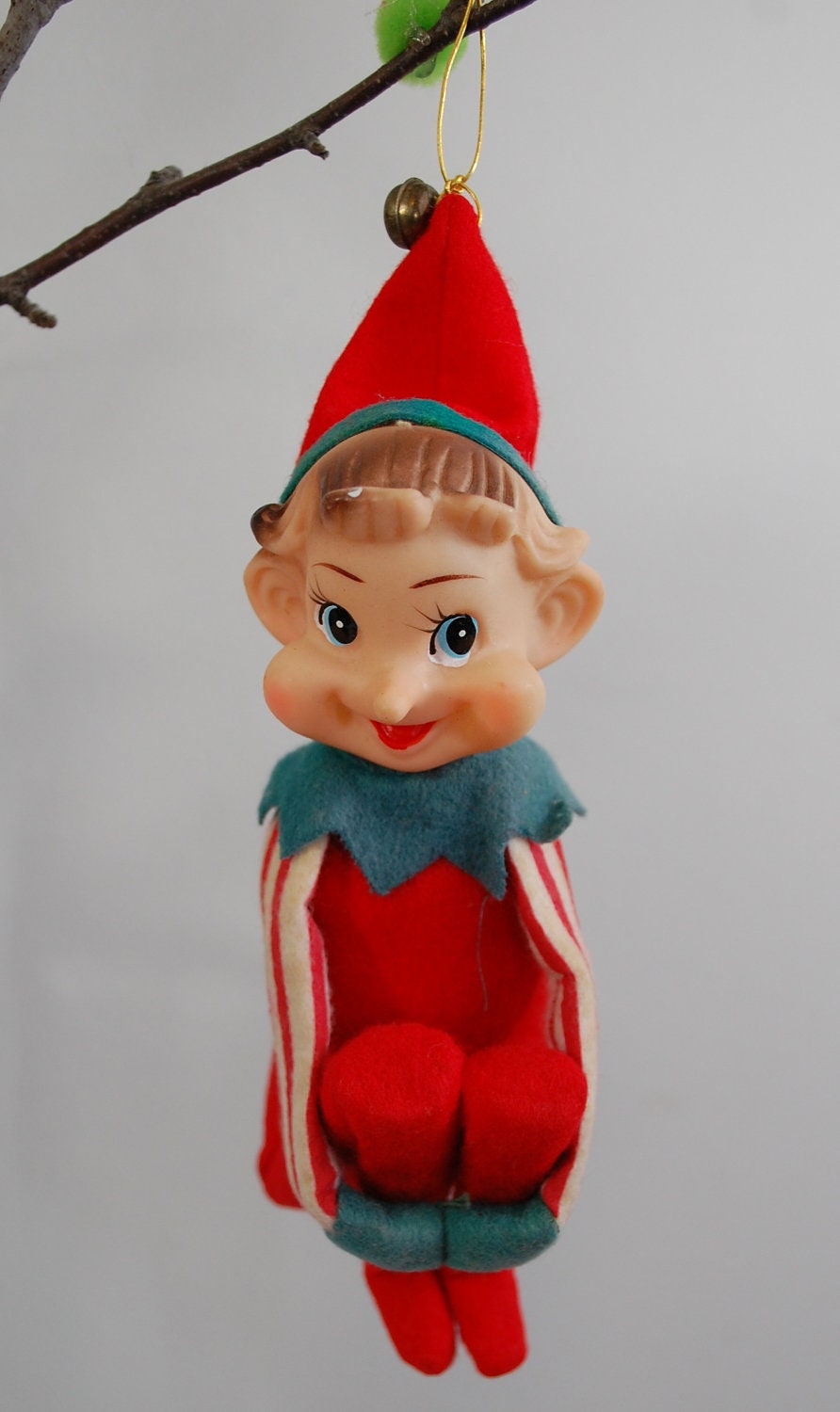 Vintage Christmas Ornament Pixie Elf Knee Hugger, 1950's Large - ilovevintagestuff