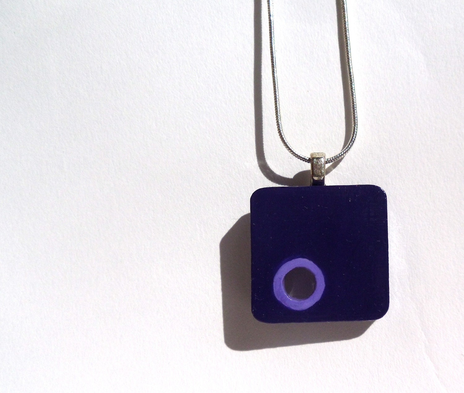 Hand Painted Purple Wooden Pendant. UV protected. Abstract. 18 inch Chain.  Handmade by Calico CIty
