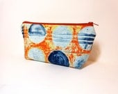 Medium Zipper Pouch Cosmetic Pouch Pencil Case Blue Dots on Rust