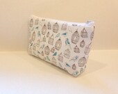 Zipper Pouch  Cosmetic Pouch Toiletry Bag Pencil Case Birds and Cages