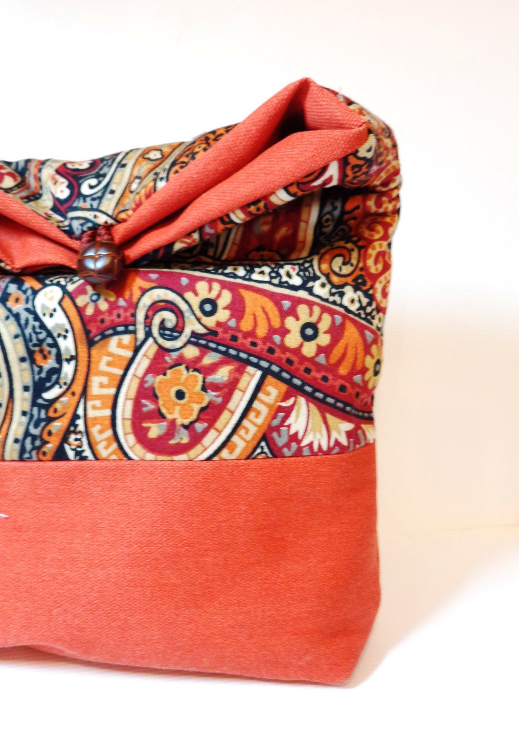 Fold Over Clutch Cotton Pouch Cosmetic Bag  Paisley Swirl