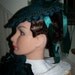 Civil War Hatand Reticule,Victorian Ladies,Green teardrop Brocade with Green Satin ruffle costume