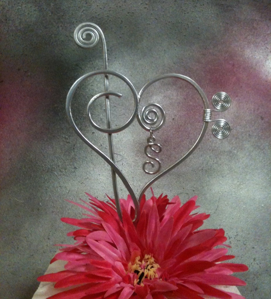 Musical Heart with initial Cake Topper Treble Clef and Bass  Music Lover Wedding