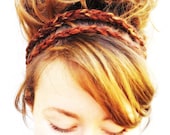 Earth HEADBAND - Brown, Tan, Beige, Variegated, Multicolor, Crochet, Handmade, Wood Bead, Trendy, Elastic, Boho, Hippie, Fashion, Yarnival.