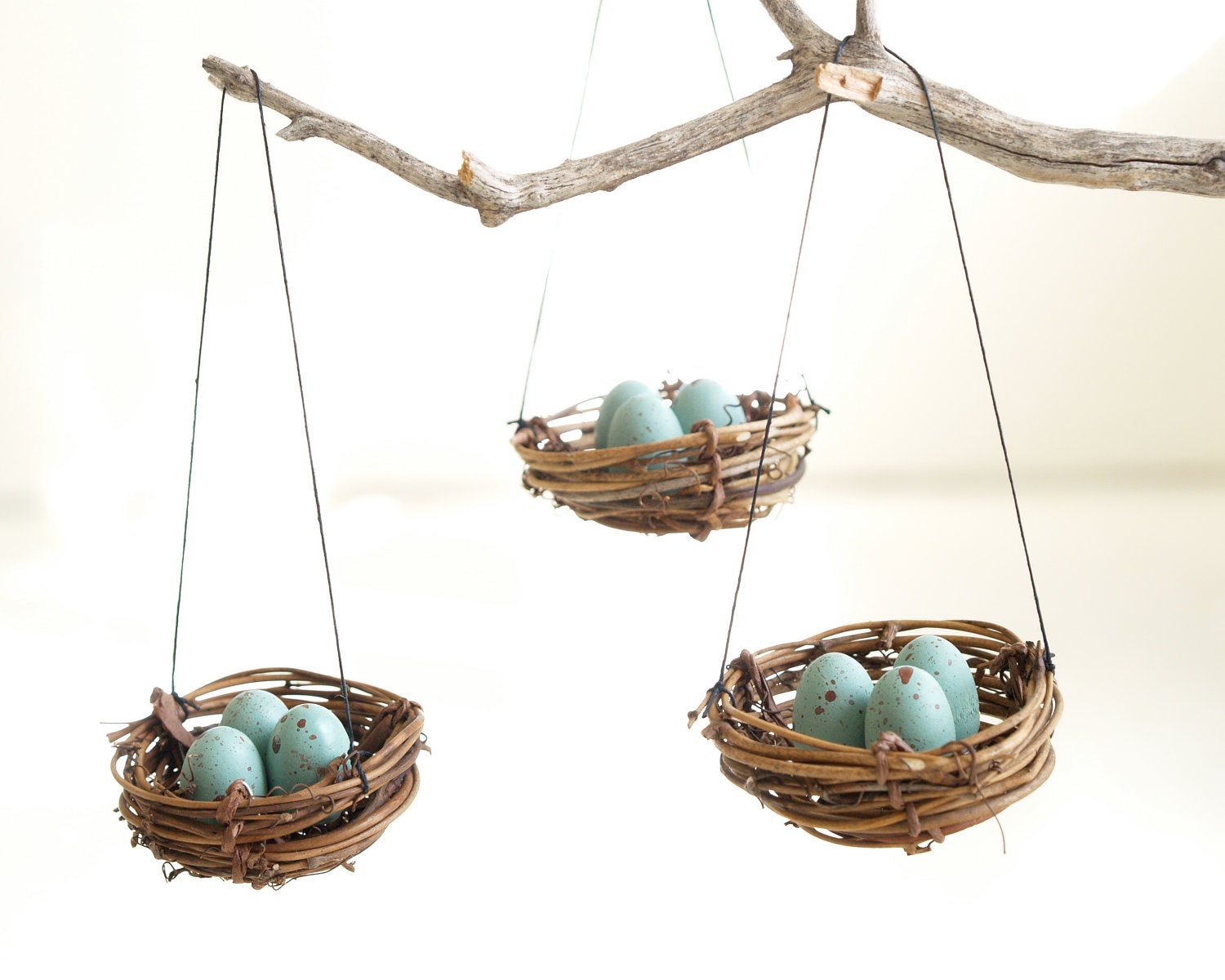 Easter Egg Ornaments, Blue Robins Egg Nests, Tree Decorations, Spring Decorating, natural nature inspired handmade eco friendly Home Decor - Fairyfolk