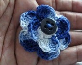 Crochet Button-iere, Blue and White Variegated Flower Brooch Button Pin