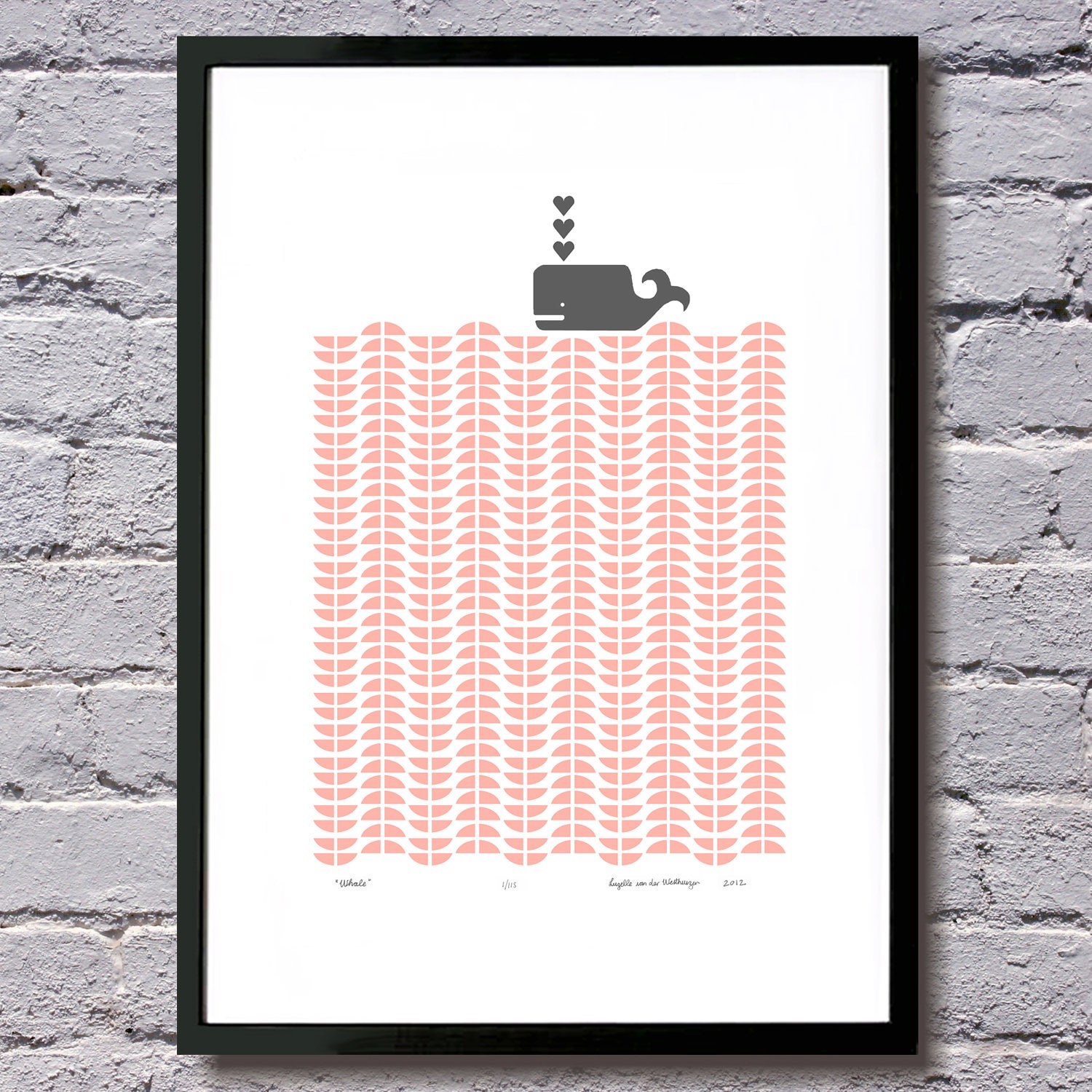 Whale limited edition silkscreen print - rose blush and grey