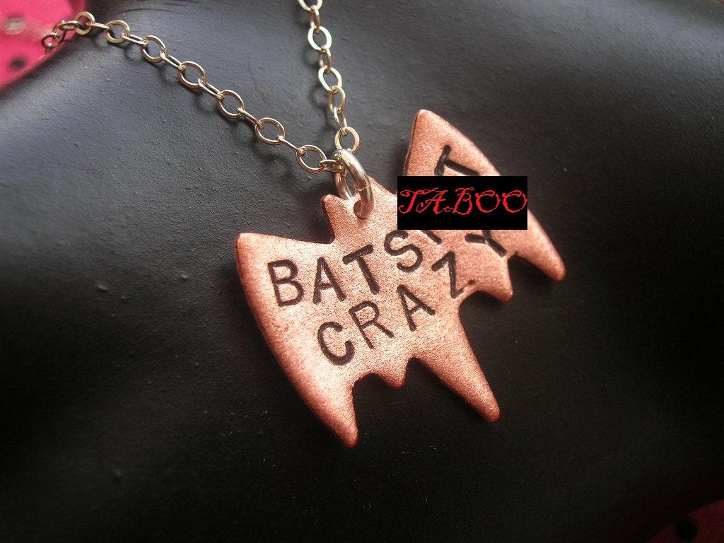 BAT SHIT CRAZY--Bird Necklace--Copper Bat Charm Necklace--Mature