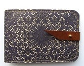 Leather card case/ Oyster card holder - Purple lace design