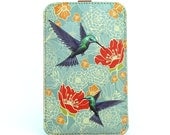 Leather iPhone case - Hummingbirds in floral bliss