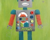 Childrens Art Print - Robbie Robot 8x10 - childrens art, boy, nursery print, wall art, kids art, retro decor