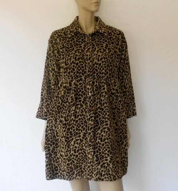 Vintage Grunge Dress, 80's Leopard Print Corduroy Grunge Dress