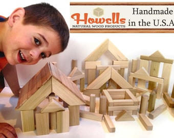 LOWEST PRICE on Etsy - 136 Piece Deluxe Set - Natural Durable Wood Building Blocks - Wood Building Blocks - Natural - Safe - Eco-Friendly