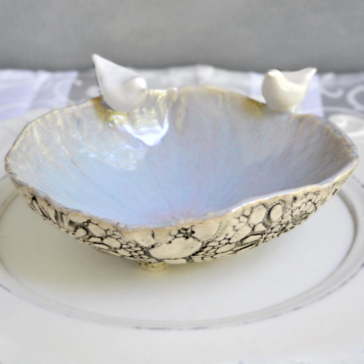 Love Birds bowl ceramic bowl serving bowl Wedding decor handmade pottery White Dove Peace Conference