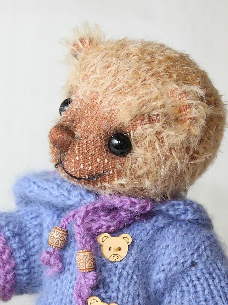 Ami Artist Teddy Bear 8", OOAK, mohair, beige, blue, violet