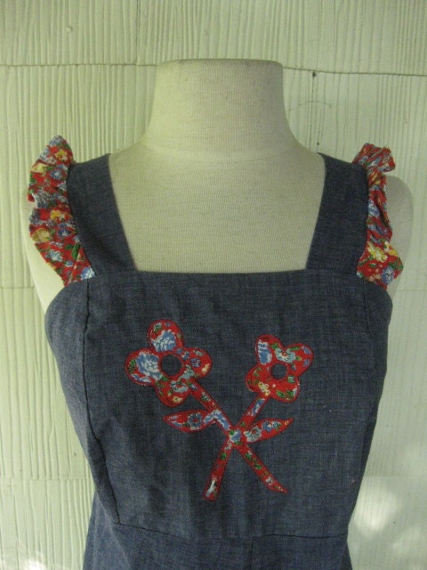 VINTAGE 70s denim and calico mini dress