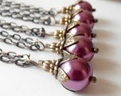 Pearl Pendant Necklace Plum Bridesmaid Jewelry Beaded Necklace Purple Wedding Jewelry Sangria Pearl Bridesmaid Sets Handmade