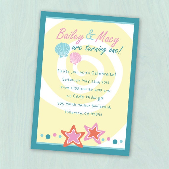 Custom Ocean Life, Sea Life, Beach Birthday Party Invitation 5x7 Il_570xn