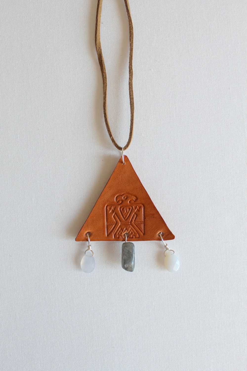 Leather Stamped Necklace Thunderbird