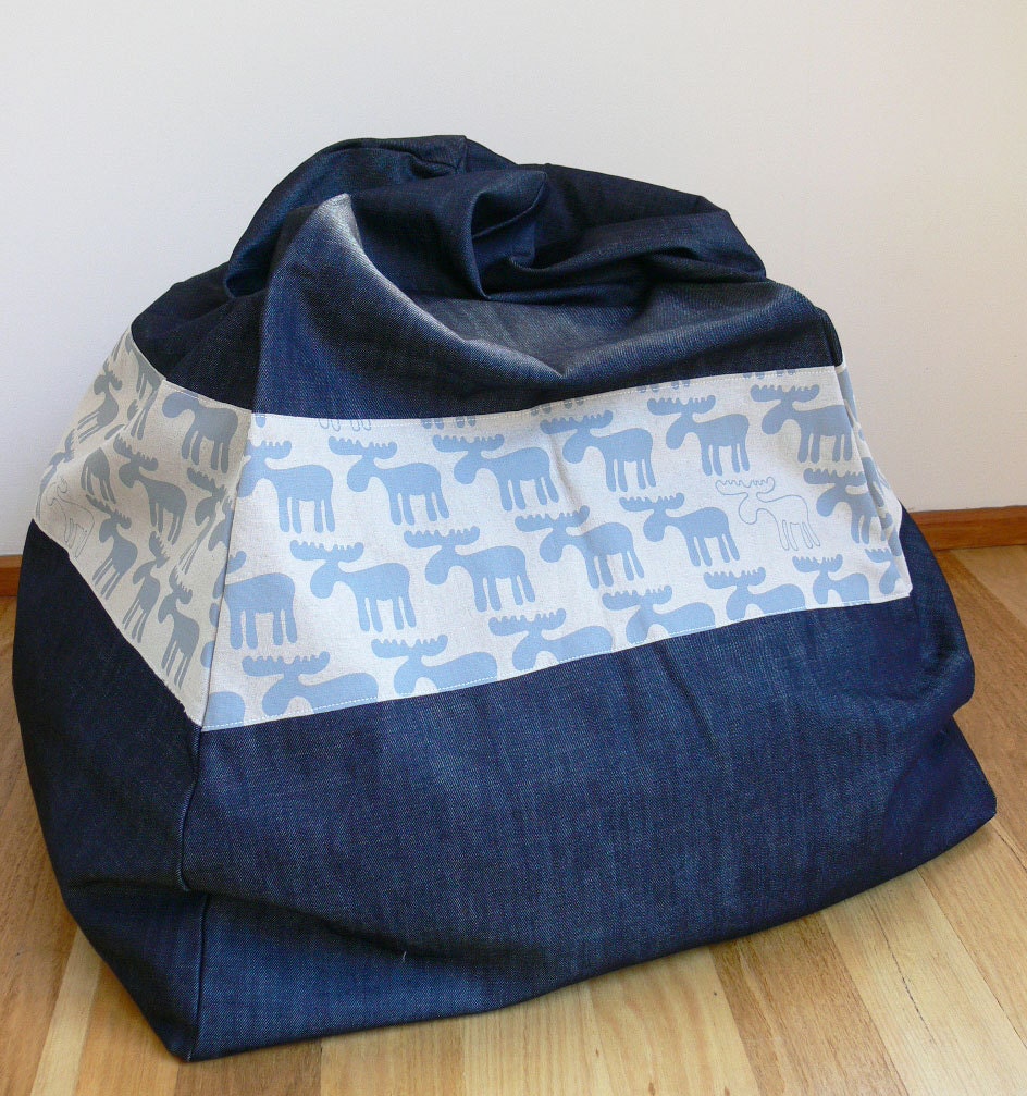 Kids Beanbag Cover - Denim with Grey Moose Print