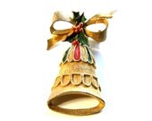 Gerrys Christmas Pin with Bell Bow and Enamel Vintage Brooch