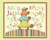 Nursery Art Print, ABC Alphabet, TURTLES, Kids Room Decor, 8x10 Art Print, Personalized