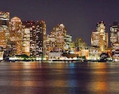 Boston Skyline NIGHT Boston Harbor 12x36 Panoramic Photo Poster Cityscape