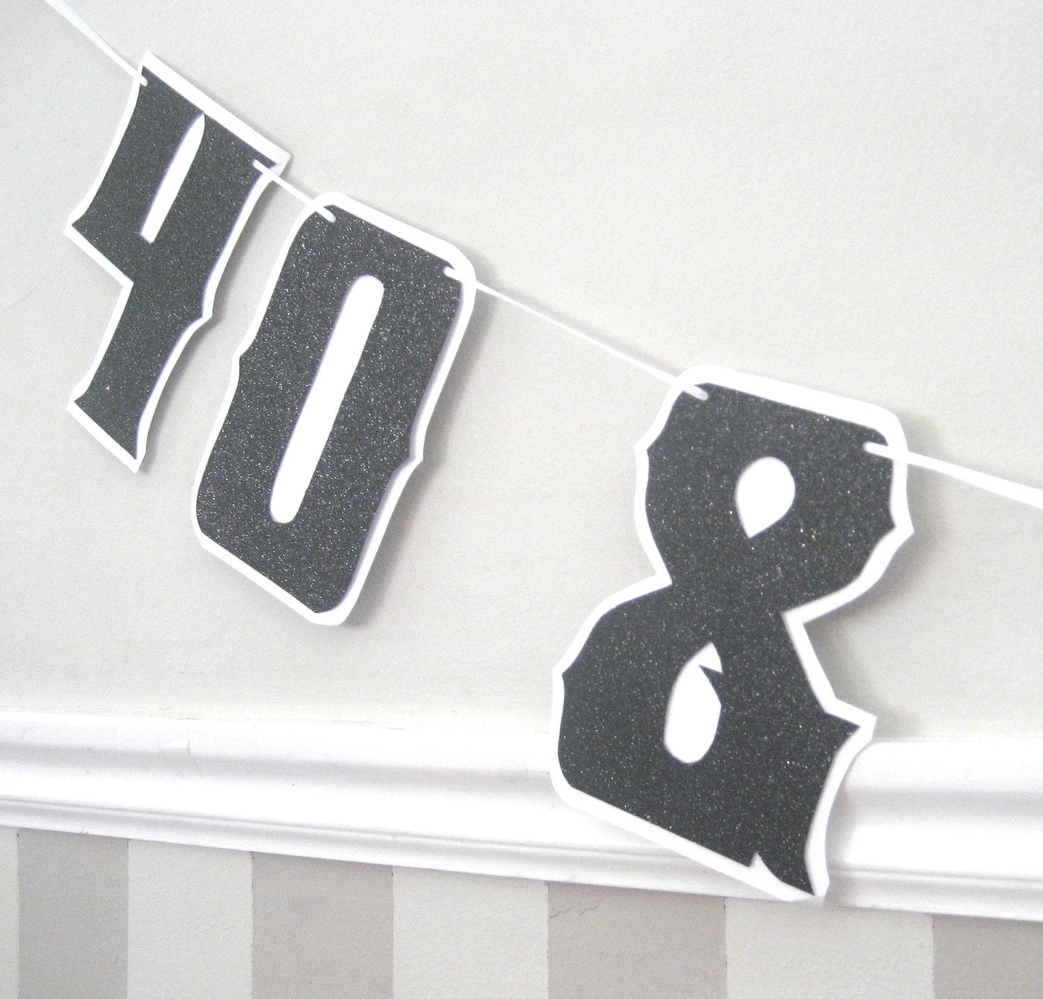 40th Birthday Banner - 40 & FABULOUS - Black Glitter on White Il_570xn