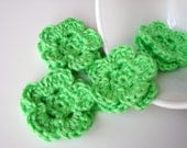 Lime Green Crochet Flower Appliques - Set of 4 - Embellishments Supplies Adornment Floral DIY Craft Project - MADE to ORDER