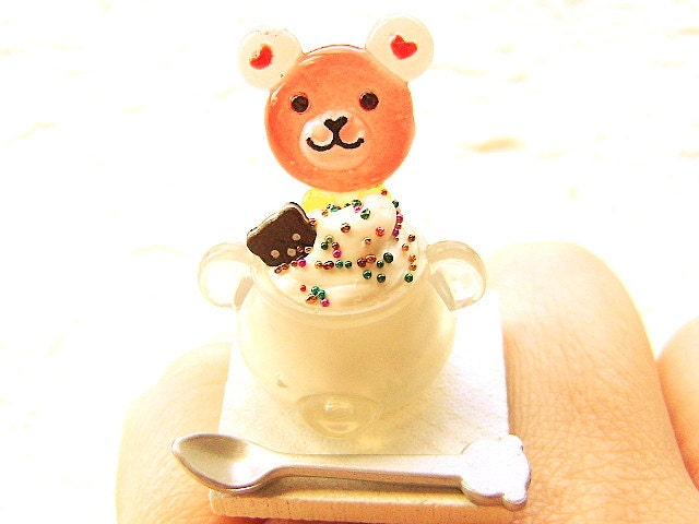 Miniature Food Ring Bear  Ice Cream Candy Kawaii Food Jewelry