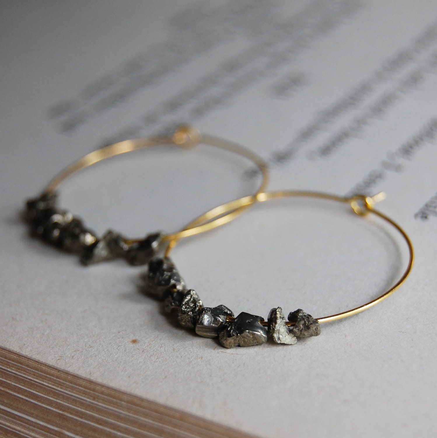 Pyrite Stone Gold Hoop Earrings