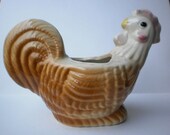 Rooster Planter, Ceramic Mid Century Farmhouse Kitchen Bowl, Figural Pottery Chicken Figurine Retro Vintage Cock 40s 50s Vintage