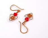 Red Heart Earrings, Copper Spiral, Lightweight Earrings
