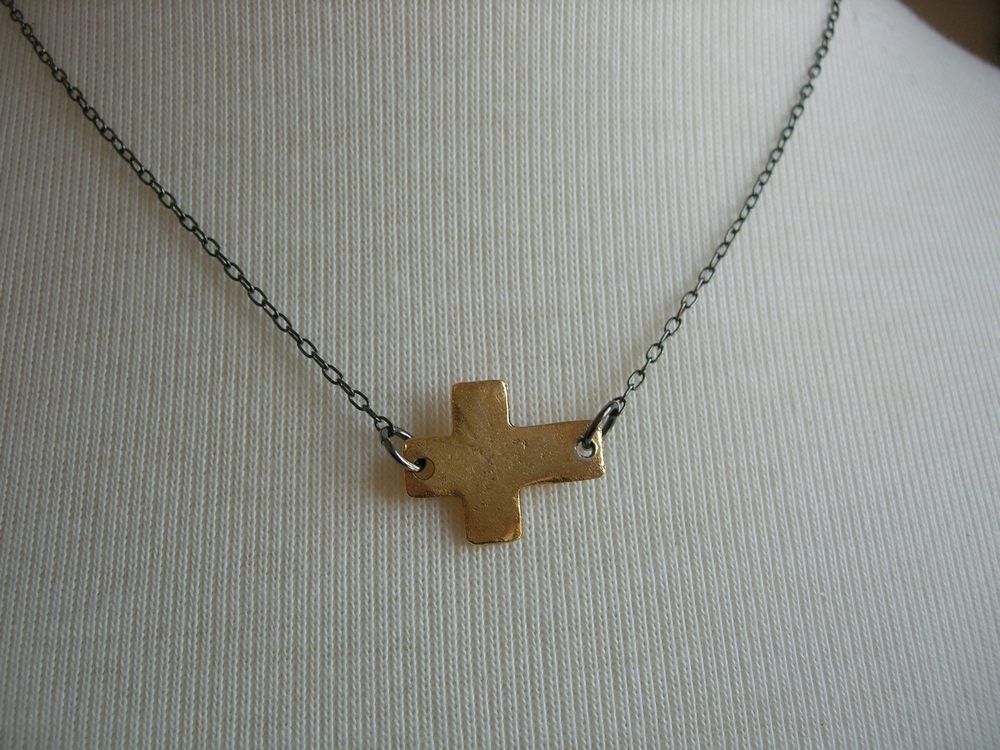 Gold Side Cross Necklace by Juliet Jewelry