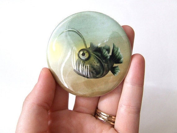 Mr. Fishy Friend On His Own Pocket Mirror Made from Original Art Print with Organza Bag