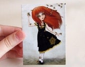 ACEO/ATC Mini Fine Art Print "Swarm" Artist Trading Card 2.5x3.5 - Lowbrow Art Print of Redheaded Girl Original Artwork by Jessica Grundy