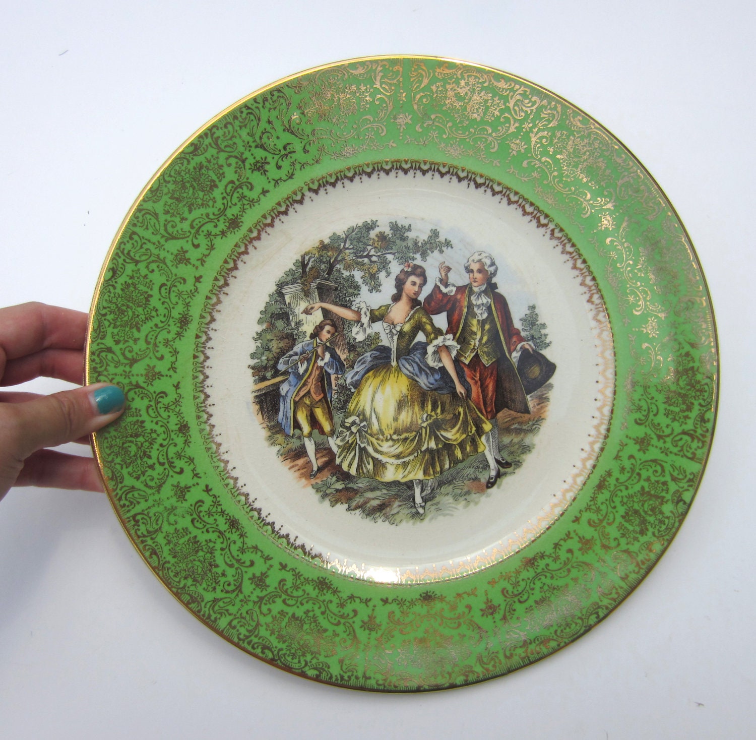 Green Imperial Plate by Salem China Co. 23 Karat Gold Made in USA