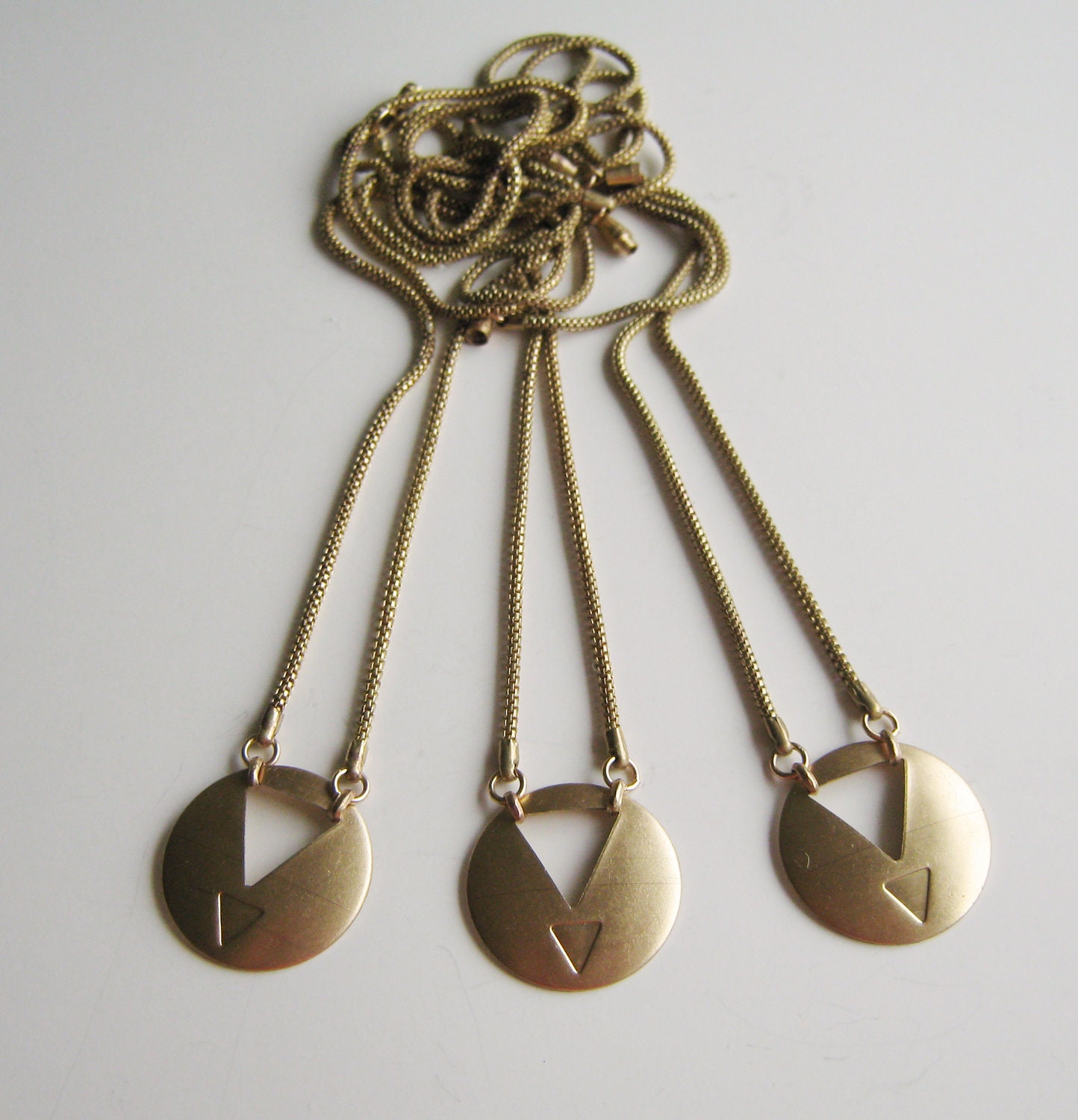 Brass Triangle Shield on Vintage Snake Chain.
